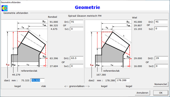 Dialoogvenster Geometrie Distanties