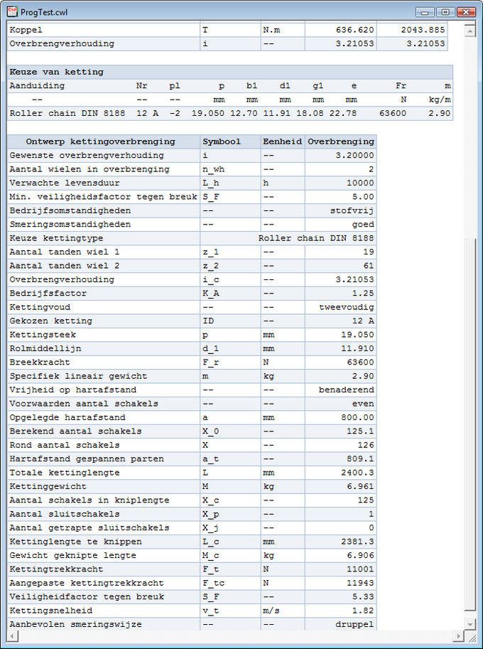 Uitvoer Dimensionering Kettingoverbrenging