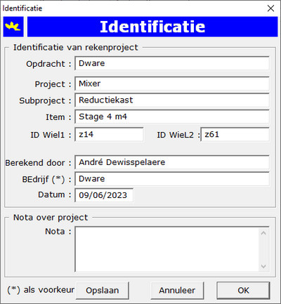 Indentificatiie van het rekenproject