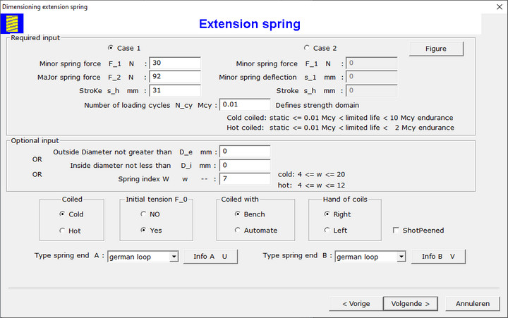 Extension Spring Design Dialog