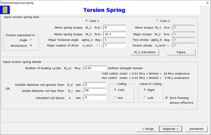 Torsion Spring Design Dialog
