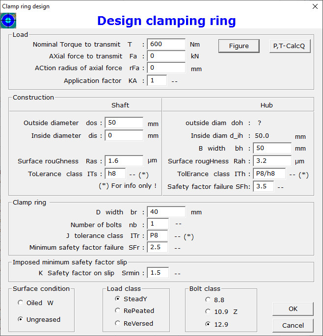 Clamping Ring Design Dialog Box