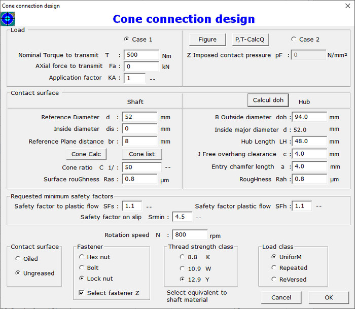 Cone Connection Design Dialog Box
