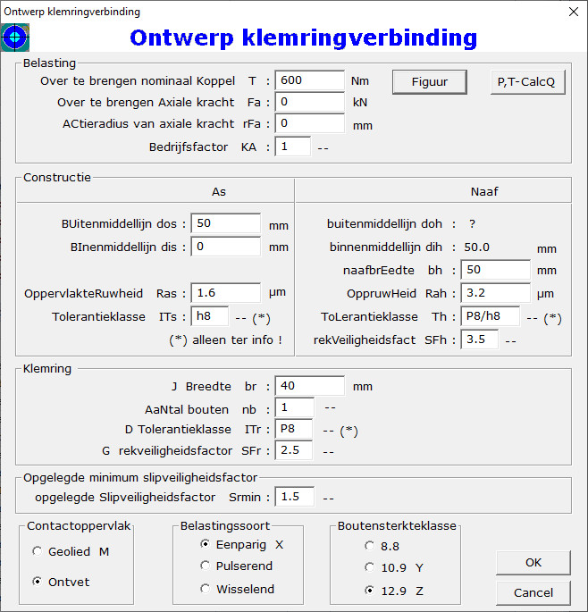 Dialoogvenster Klemringverbinding