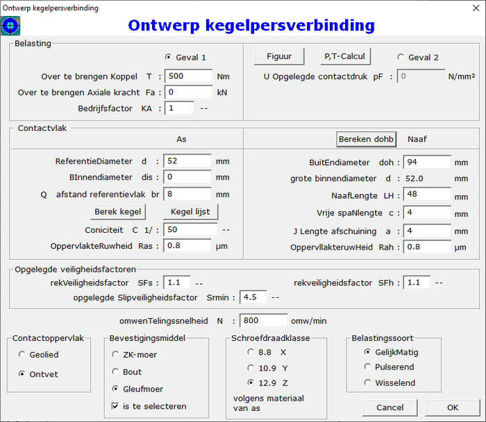 Dialoogvenster Kegelpersverbinding