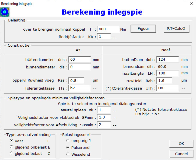 Dialoogvenster invoer inlegspieverbinding