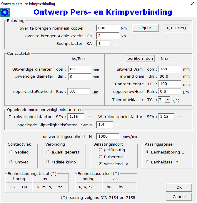 Dialoogvenster invoer pers- en krimpverbinding