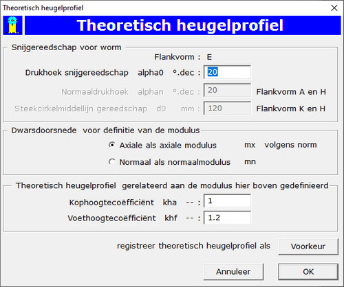 Dialoogvenster Theoretisch Heugelprofiel