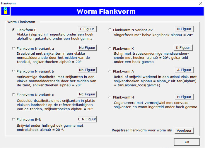 Dialoogvenster Worm Flankvorm