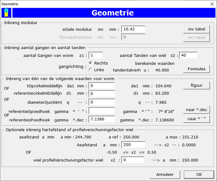 Dialoogvenster Geometrie