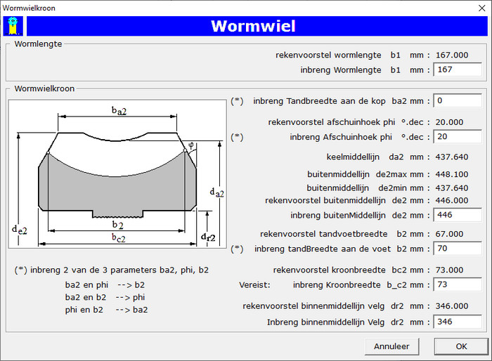 Dialoogvenster Wormwiel