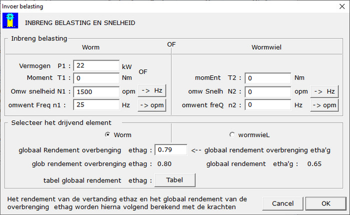 Dialoogvenster Belasting